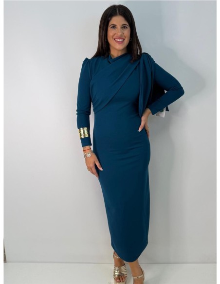VESTIDO LAZO AZAHARA AZUL PETROLEO