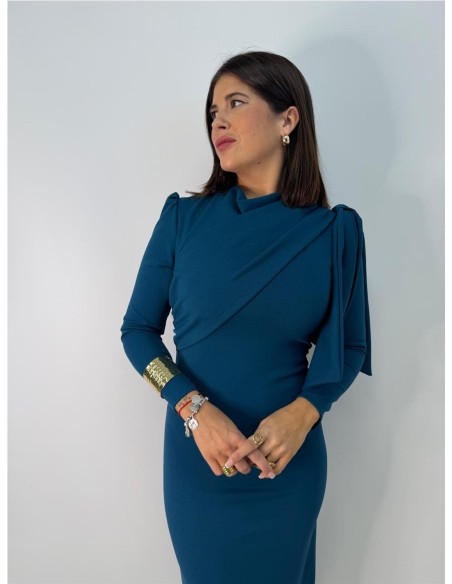 VESTIDO LAZO AZAHARA AZUL PETROLEO