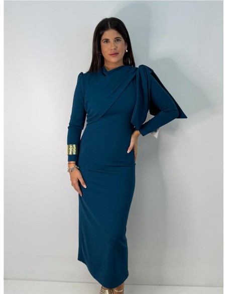 VESTIDO LAZO AZAHARA AZUL PETROLEO