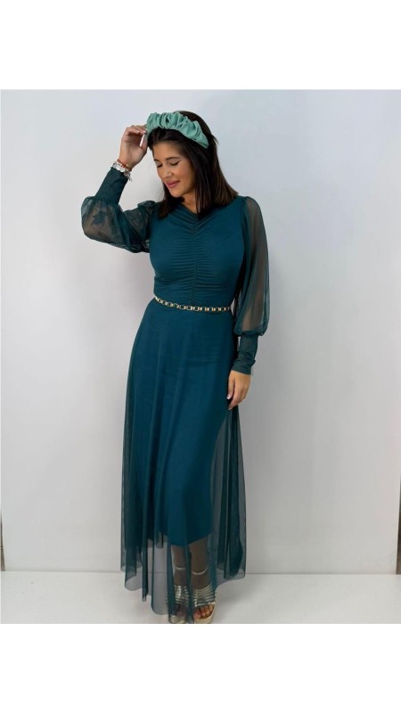 VESTIDO INDIRA AZUL PETROLEO