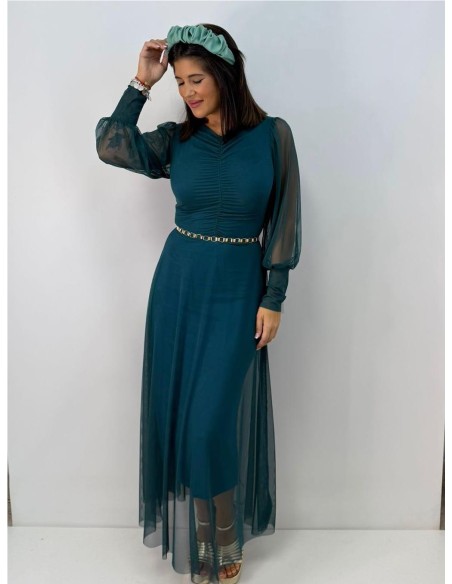 VESTIDO INDIRA AZUL PETROLEO