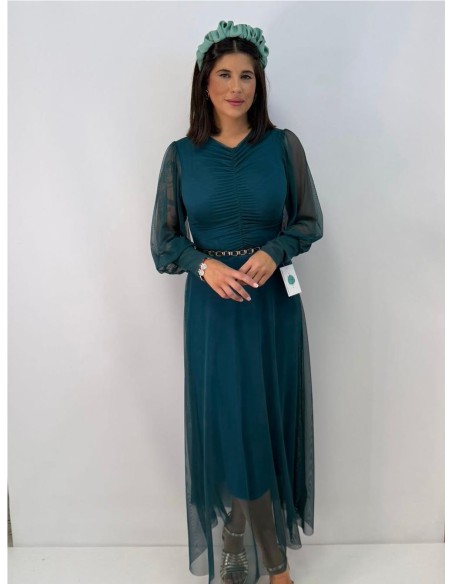 VESTIDO INDIRA AZUL PETROLEO