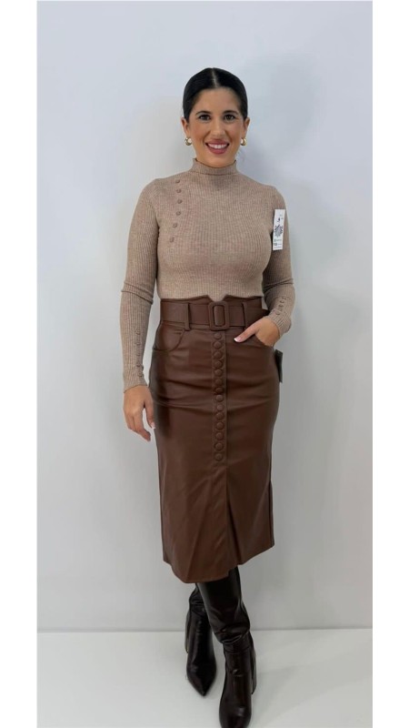 FALDA ABOTONADA MARRON