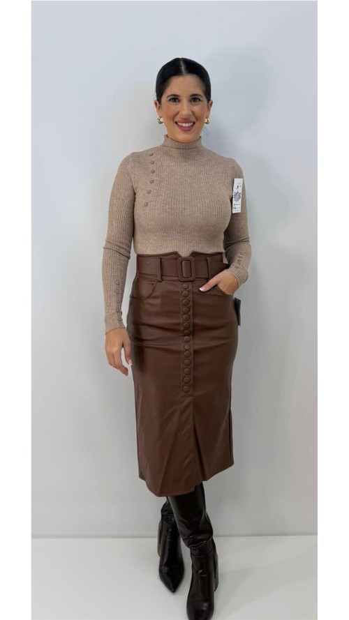FALDA ABOTONADA MARRON