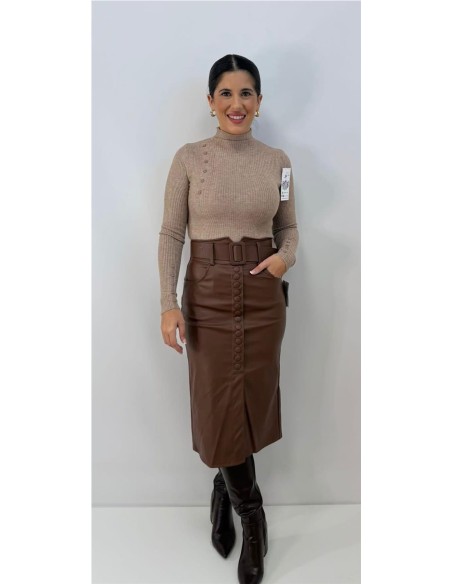 FALDA ABOTONADA MARRON