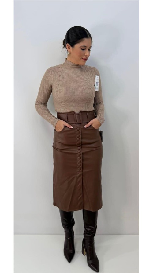 FALDA ABOTONADA MARRON