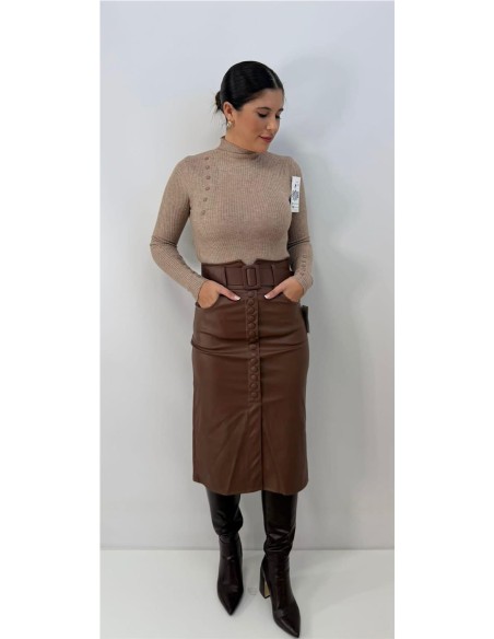 FALDA ABOTONADA MARRON