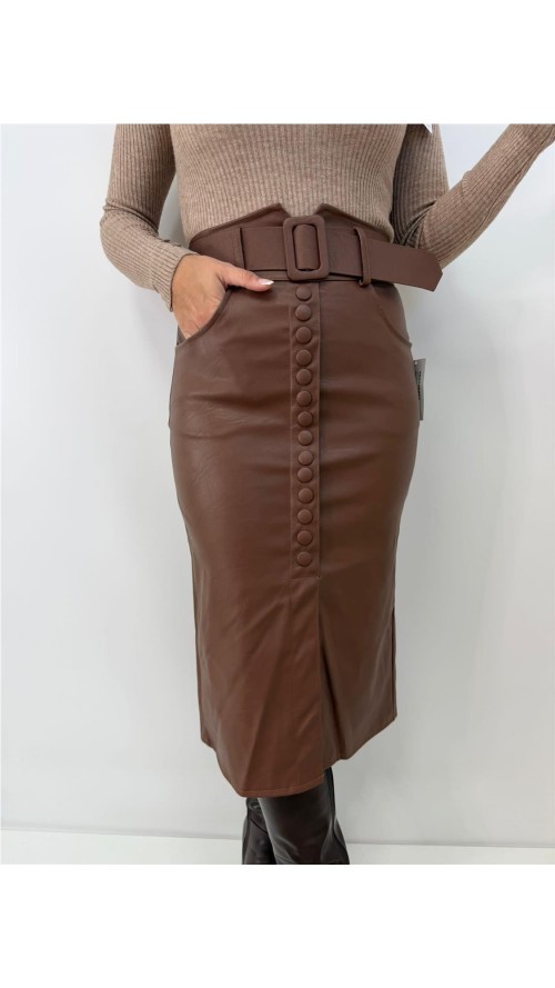FALDA ABOTONADA MARRON