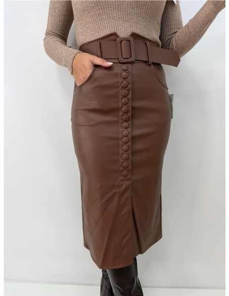 FALDA ABOTONADA MARRON
