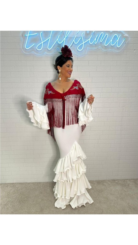 VESTIDO DE FLAMENCA MALAGA BLANCO