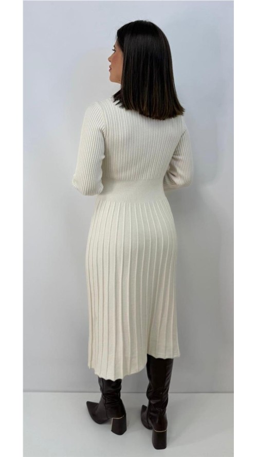 VESTIDO DE ALGODON CUELLO ALTO BEIG