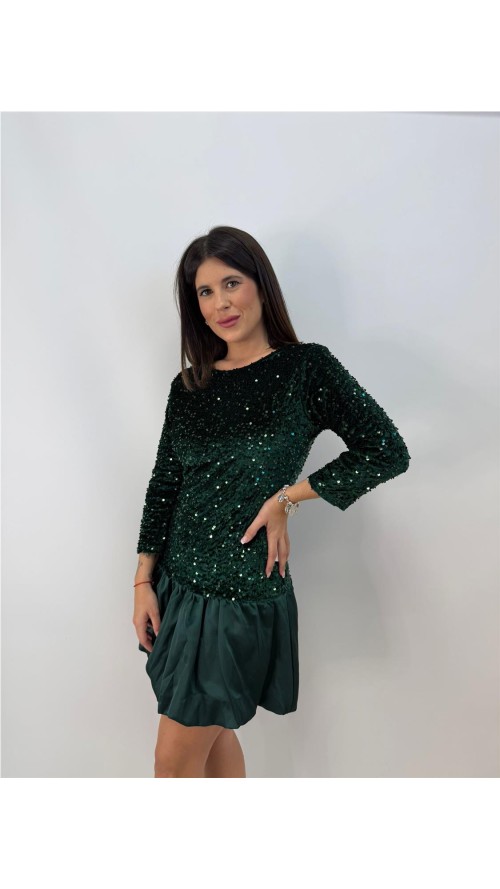 VESTIDO LENTEJUELAS VERDE BOTELLA