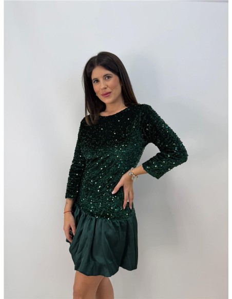 VESTIDO LENTEJUELAS VERDE BOTELLA