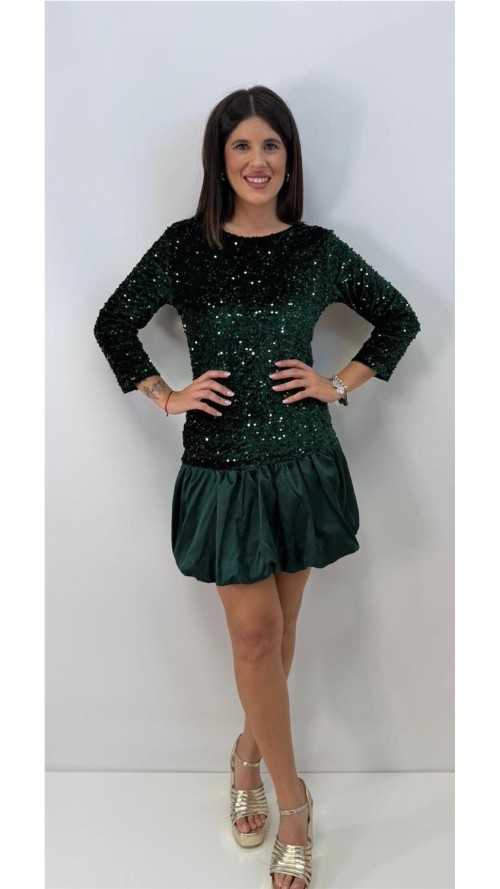 VESTIDO LENTEJUELAS VERDE BOTELLA