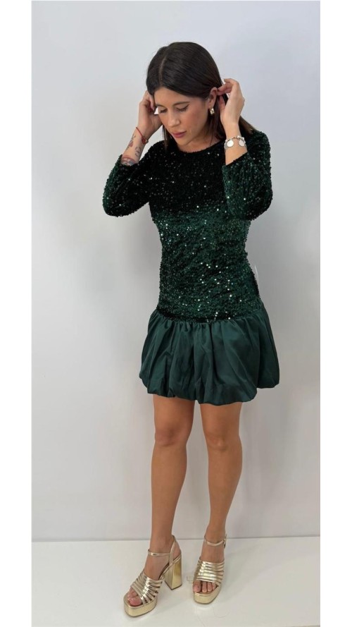 VESTIDO LENTEJUELAS VERDE BOTELLA