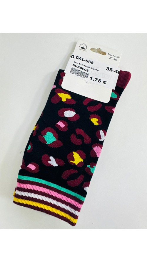 CALCETIN PRINT COLORIDO BURDEOS