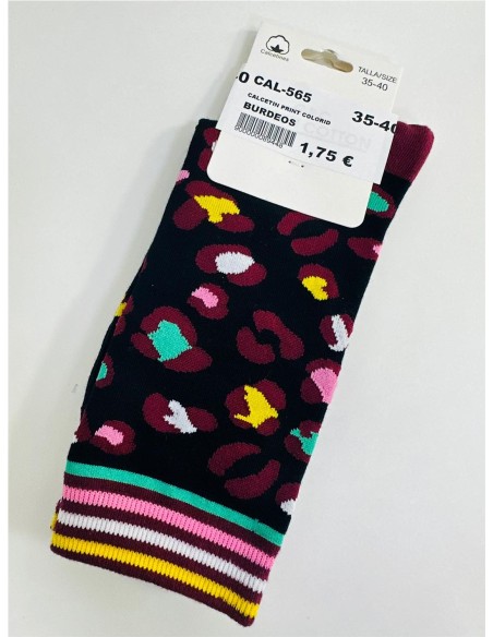 CALCETIN PRINT COLORIDO BURDEOS