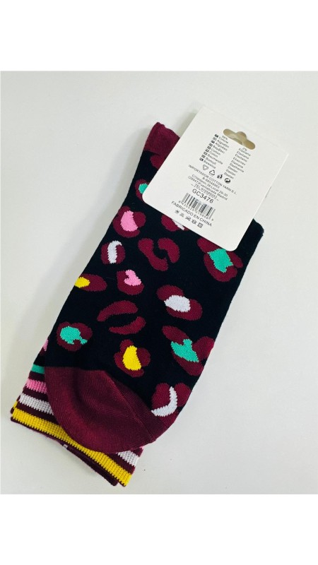 CALCETIN PRINT COLORIDO BURDEOS 2