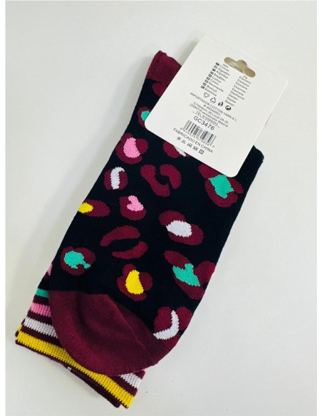 CALCETIN PRINT COLORIDO BURDEOS