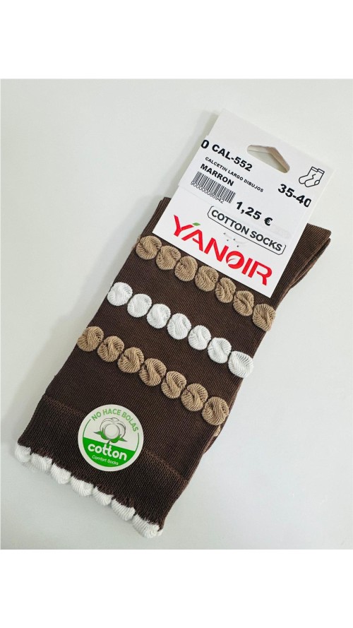 CALCETIN LARGO DIBUJOS MARRON
