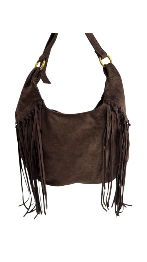 BOLSO SERRAJE FLECOS MARRON