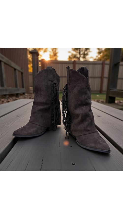 BOTIN FLECOS LATERALES MARRON