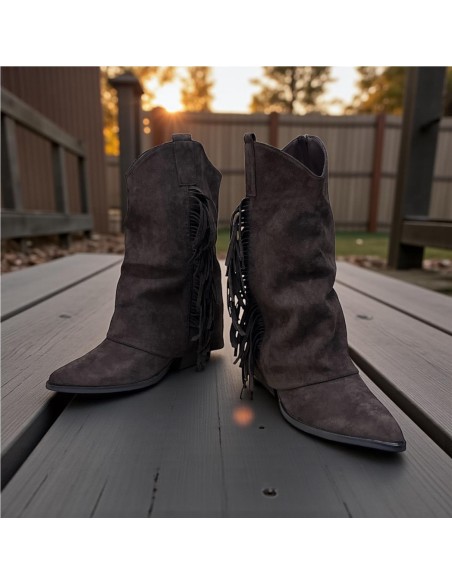 BOTIN FLECOS LATERALES MARRON