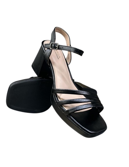 SANDALIA TACON ANCHO TIRAS NEGRO