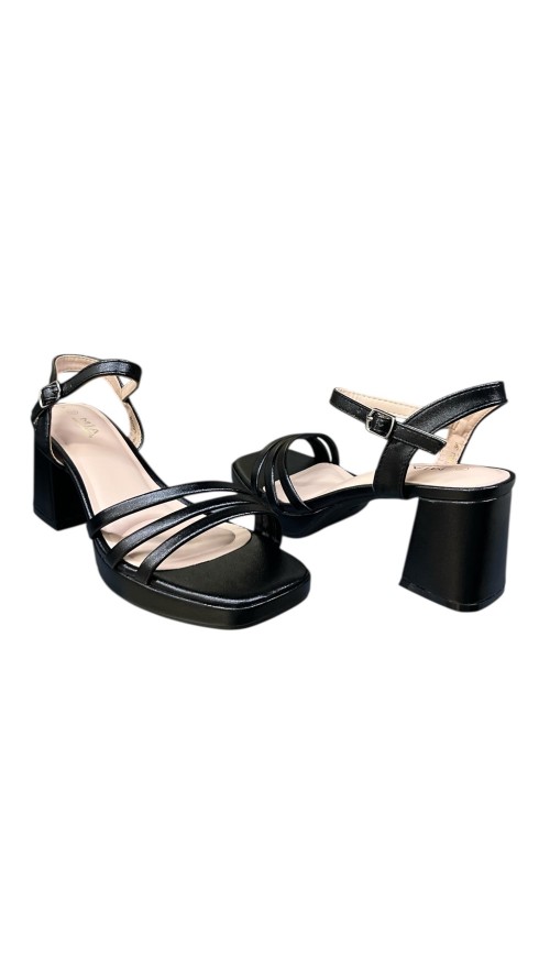 SANDALIA TACON ANCHO TIRAS NEGRO