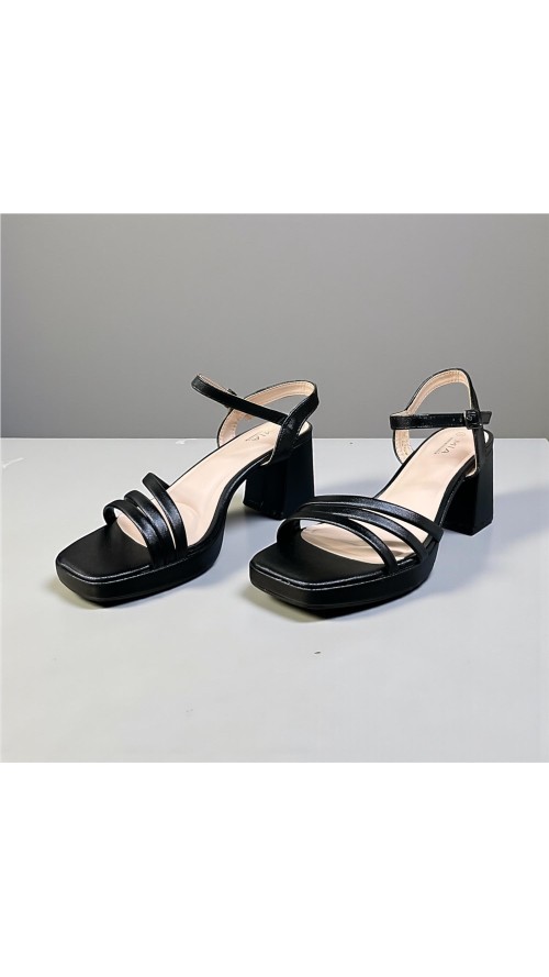 SANDALIA TACON ANCHO TIRAS NEGRO