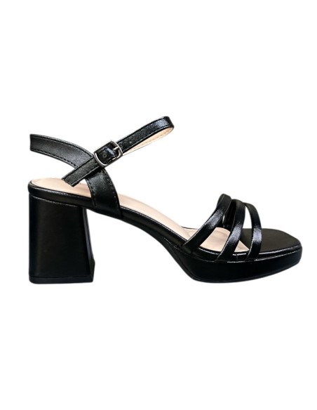 SANDALIA TACON ANCHO TIRAS NEGRO