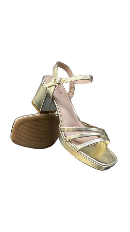 SANDALIA TACON ANCHO TIRAS ORO