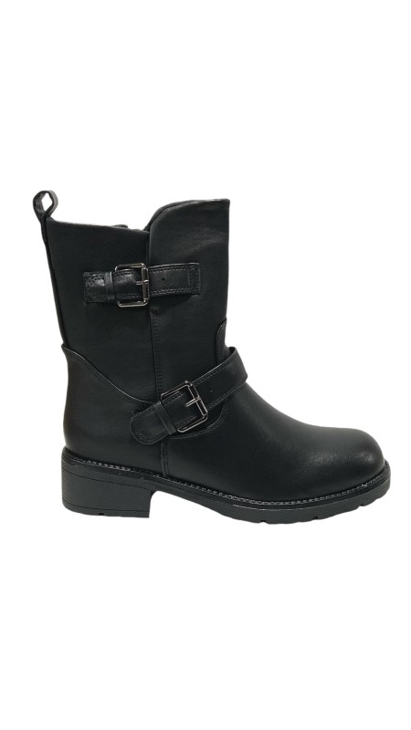BOTIN MOTERO DOBLE HEBILLA NEGRO