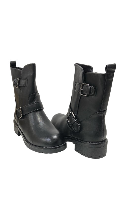 BOTIN MOTERO DOBLE HEBILLA NEGRO