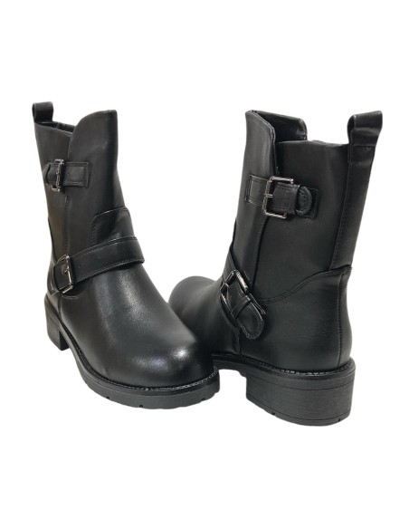 BOTIN MOTERO DOBLE HEBILLA NEGRO