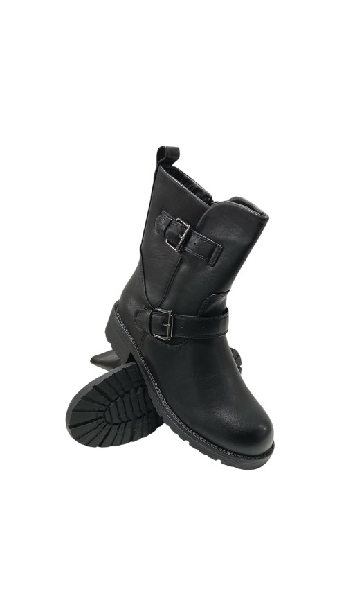 BOTIN MOTERO DOBLE HEBILLA NEGRO