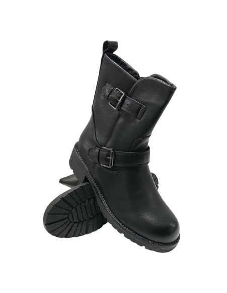BOTIN MOTERO DOBLE HEBILLA NEGRO
