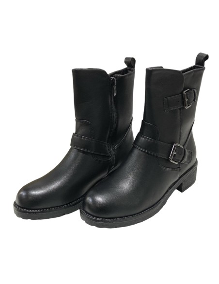 BOTIN MOTERO DOBLE HEBILLA NEGRO