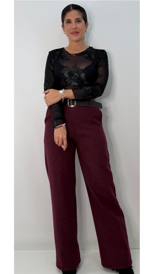 PANTALON DE PAÑO BURDEOS