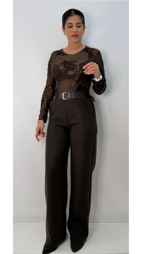PANTALON DE PAÑO MARRON