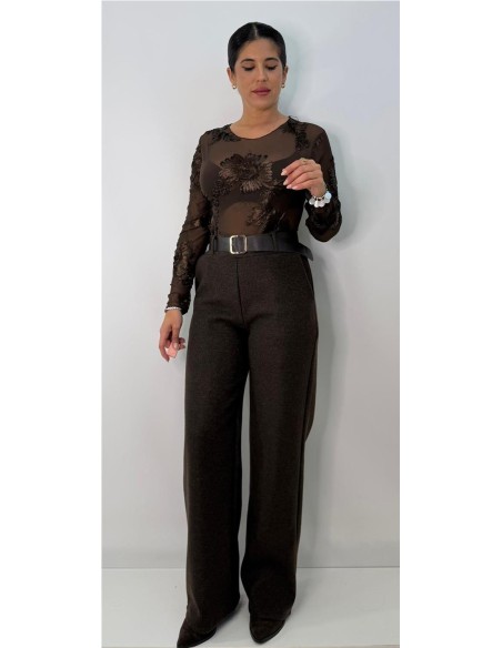 PANTALON DE PAÑO MARRON