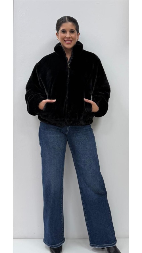 CHAQUETA BOMBER PELO NEGRO