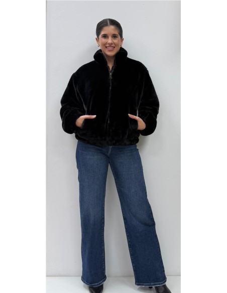 CHAQUETA BOMBER PELO NEGRO