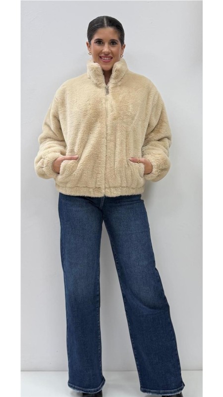 CHAQUETA BOMBER PELO BEIG