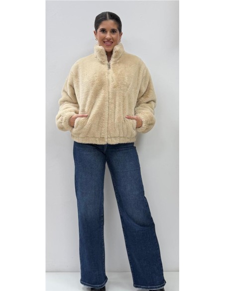 CHAQUETA BOMBER PELO BEIG