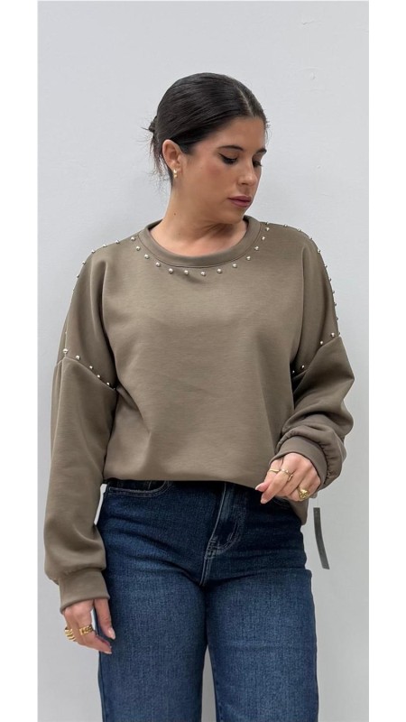 SUDADERA TACHAS TAUPE