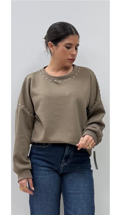 SUDADERA TACHAS TAUPE