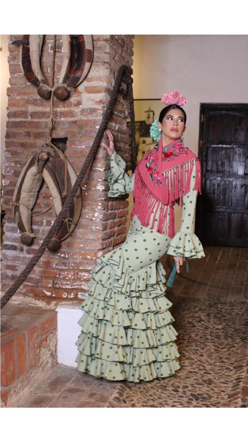 VESTIDO DE FLAMENCA ROSA VERDE