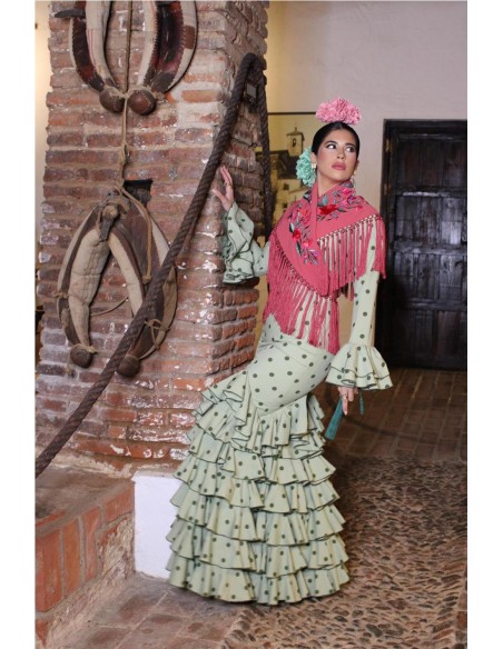 VESTIDO DE FLAMENCA ROSA VERDE