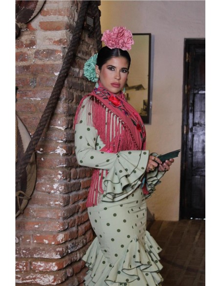 VESTIDO DE FLAMENCA ROSA VERDE